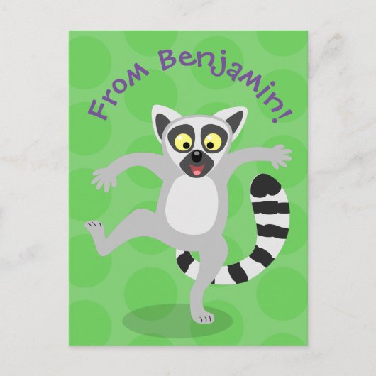 Cute ring tail lemur dansend cartoon illustratie briefkaart (Voorkant)