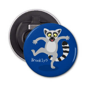 Cute ring tail lemur dansend cartoon illustratie button flesopener