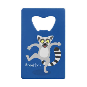 Cute ring tail lemur dansend cartoon illustratie creditkaart flessenopener