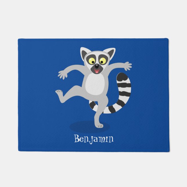 Cute ring tail lemur dansend cartoon illustratie deurmat (Voorkant)
