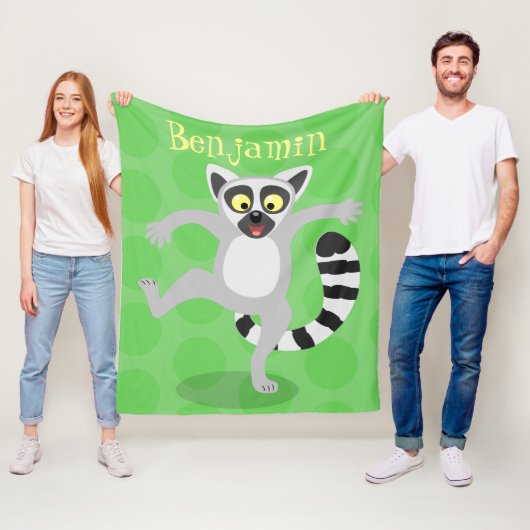 Cute ring tail lemur dansend cartoon illustratie fleece deken (In situ)