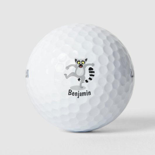 Cute ring tail lemur dansend cartoon illustratie golfballen (Voorkant)