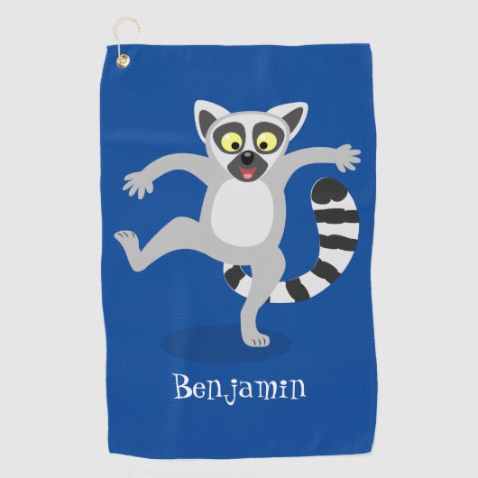 Cute ring tail lemur dansend cartoon illustratie golfhanddoek (Voorkant)