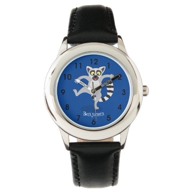 Cute ring tail lemur dansend cartoon illustratie horloge (Voorkant)