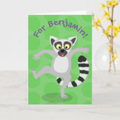 Cute ring tail lemur dansend cartoon illustratie kaart (Gele Bloem)