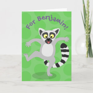 Cute ring tail lemur dansend cartoon illustratie kaart