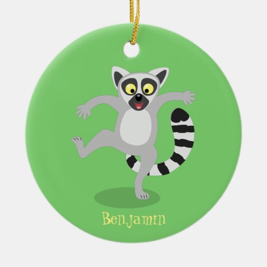 Cute ring tail lemur dansend cartoon illustratie keramisch ornament (Voorkant)