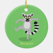 Cute ring tail lemur dansend cartoon illustratie keramisch ornament (Achterkant)