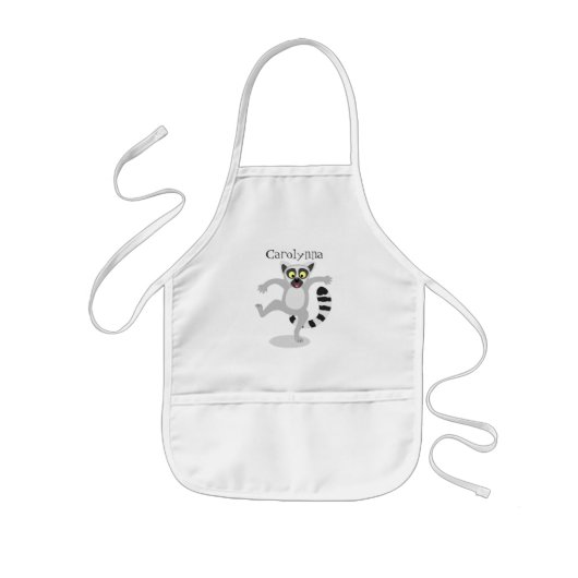Cute ring tail lemur dansend cartoon illustratie kinder schort (Voorkant)