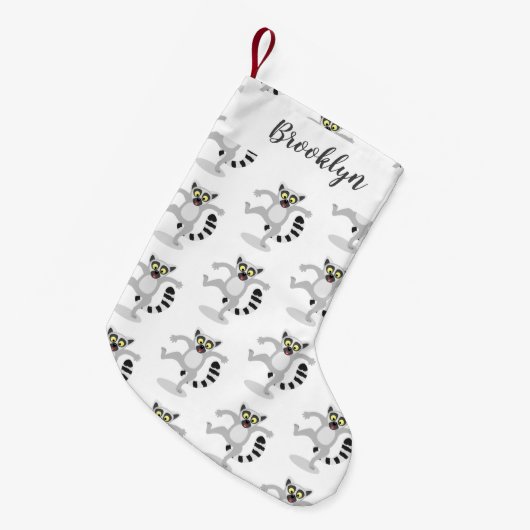 Cute ring tail lemur dansend cartoon illustratie kleine kerstsok (Voorkant (Hangend))