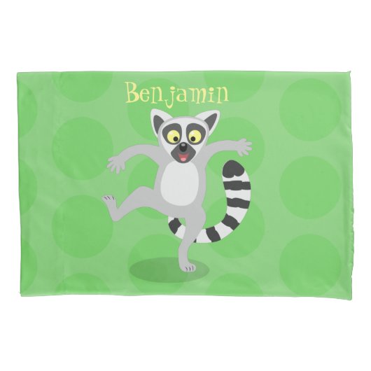 Cute ring tail lemur dansend cartoon illustratie kussensloop (Voorkant)