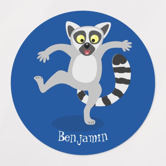 Cute ring tail lemur dansend cartoon illustratie labels (Design 2)