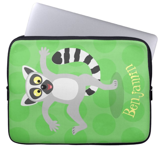 Cute ring tail lemur dansend cartoon illustratie laptop sleeve (Voorkant)