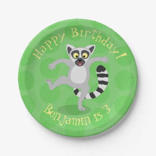 Cute ring tail lemur dansend cartoon illustratie papieren bordje