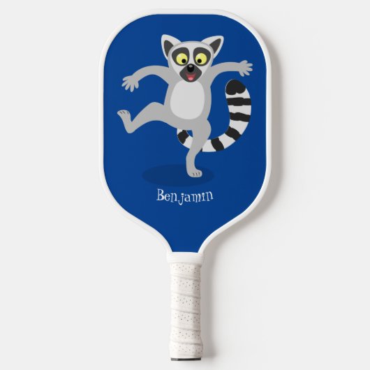 Cute ring tail lemur dansend cartoon illustratie pickleball paddle (Voorkant)