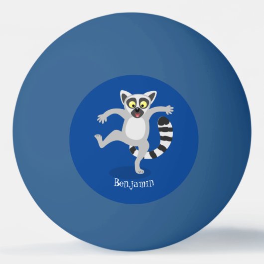 Cute ring tail lemur dansend cartoon illustratie pingpongbal (Voorkant)