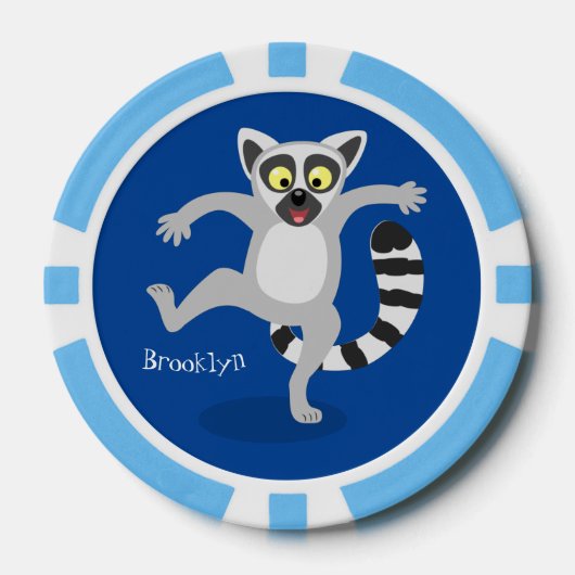 Cute ring tail lemur dansend cartoon illustratie poker chips (Voorkant)