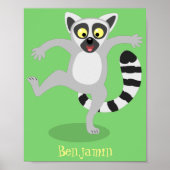 Cute ring tail lemur dansend cartoon illustratie poster (Voorkant)