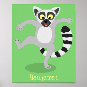 Cute ring tail lemur dansend cartoon illustratie poster