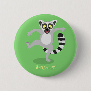 Cute ring tail lemur dansend cartoon illustratie ronde button 5,7 cm