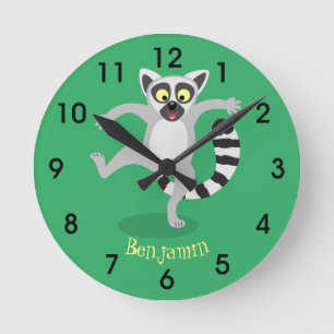 Cute ring tail lemur dansend cartoon illustratie ronde klok