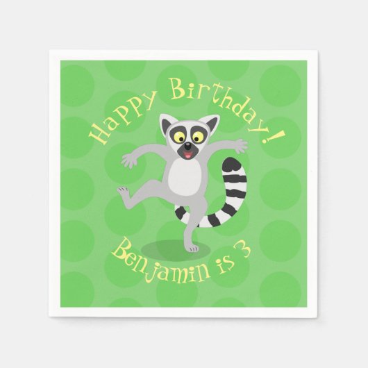 Cute ring tail lemur dansend cartoon illustratie servet (Voorkant)