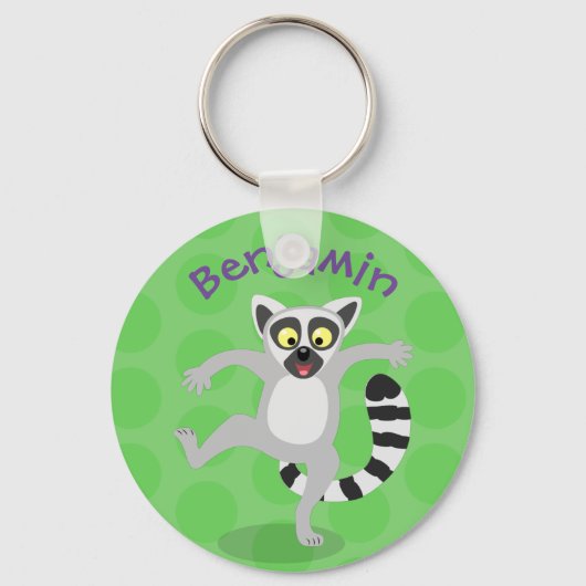 Cute ring tail lemur dansend cartoon illustratie sleutelhanger (Voorkant)