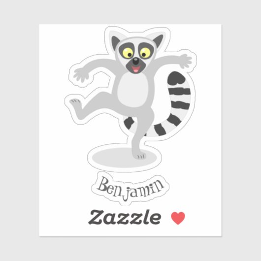 Cute ring tail lemur dansend cartoon illustratie sticker (Vel)