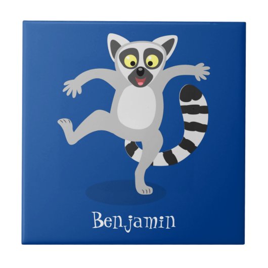 Cute ring tail lemur dansend cartoon illustratie tegeltje (Voorkant)