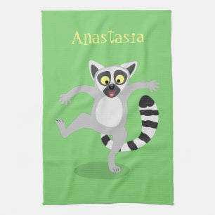 Cute ring tail lemur dansend cartoon illustratie theedoek