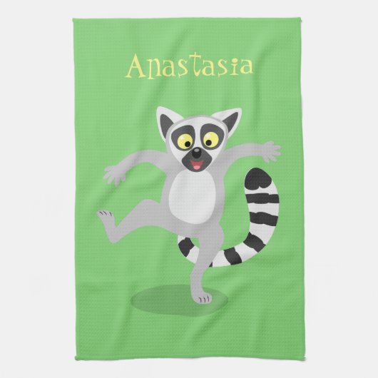 Cute ring tail lemur dansend cartoon illustratie theedoek (Verticaal)