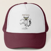 Cute ring tail lemur dansend cartoon illustratie trucker pet (Voorkant)
