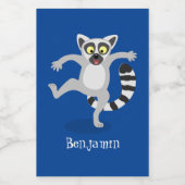 Cute ring tail lemur dansend cartoon illustratie voedselcontainer etiket (Enkel label)