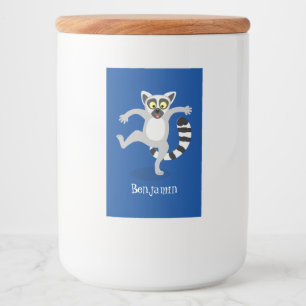 Cute ring tail lemur dansend cartoon illustratie voedselcontainer etiket