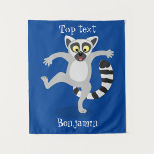 Cute ring tail lemur dansend cartoon illustratie wandkleed