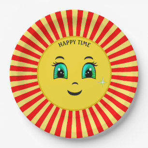 Cute Rising Sun Happy Face & Red Rays Paper Bord