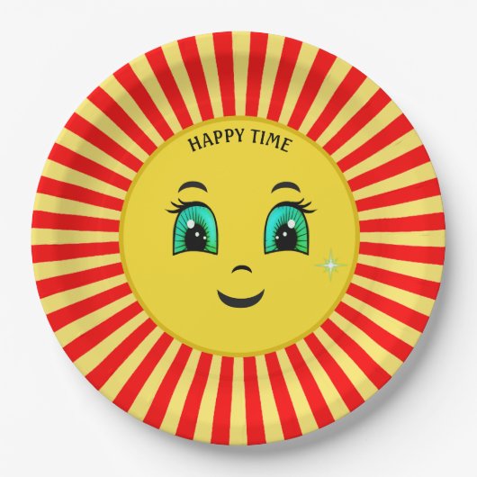 Cute Rising Sun Happy Face & Red Rays Paper Bord (Voorkant)