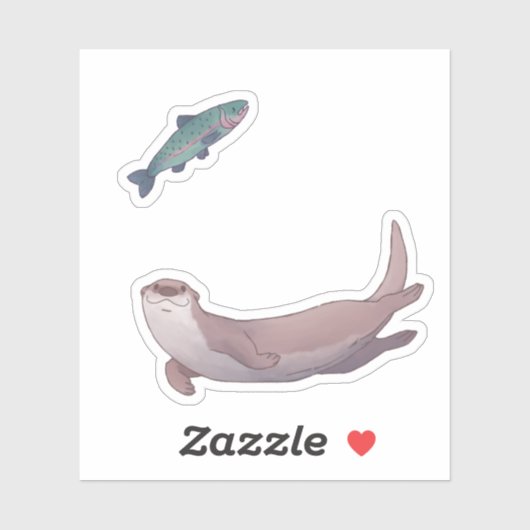 Cute River Otter en Trout Sticker (Vel)