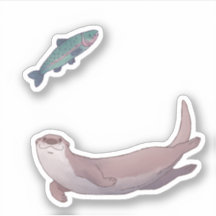 Cute River Otter en Trout Sticker