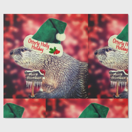 Cute River Otter smakelijk kerstpapier Cadeaupapier (Vlak)