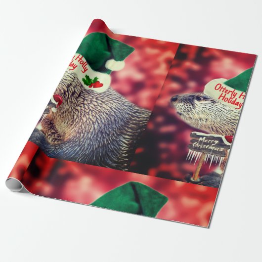 Cute River Otter smakelijk kerstpapier Cadeaupapier (Uitgerold)