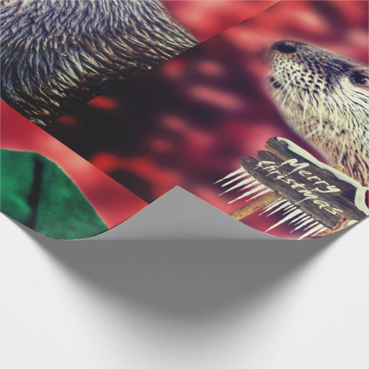 Cute River Otter smakelijk kerstpapier Cadeaupapier (Hoek)