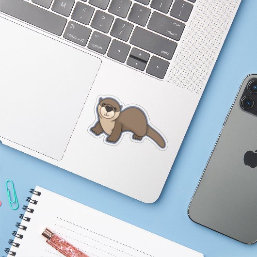 Cute River Otter Sticker (Laptop met iPhone)