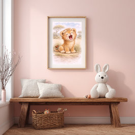 Cute Roaring Baby Lion Nursery Room Kids Poster