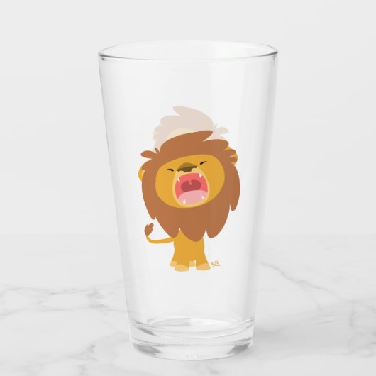 Cute Roaring Cartoon Lion Glas (Achterkant)
