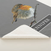 Cute Robin bird family monogrammed grijs Sherpa Deken (3/4)