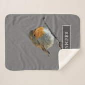 Cute Robin bird family monogrammed grijs Sherpa Deken (Voorkant (horizontaal))