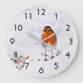 Cute Robin bird in sneeuw Grote Klok