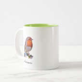 Cute Robin Bird & Personalized Text Tweekleurige Koffiemok (Voorkant links)