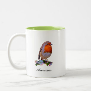 Cute Robin Bird & Personalized Text Tweekleurige Koffiemok